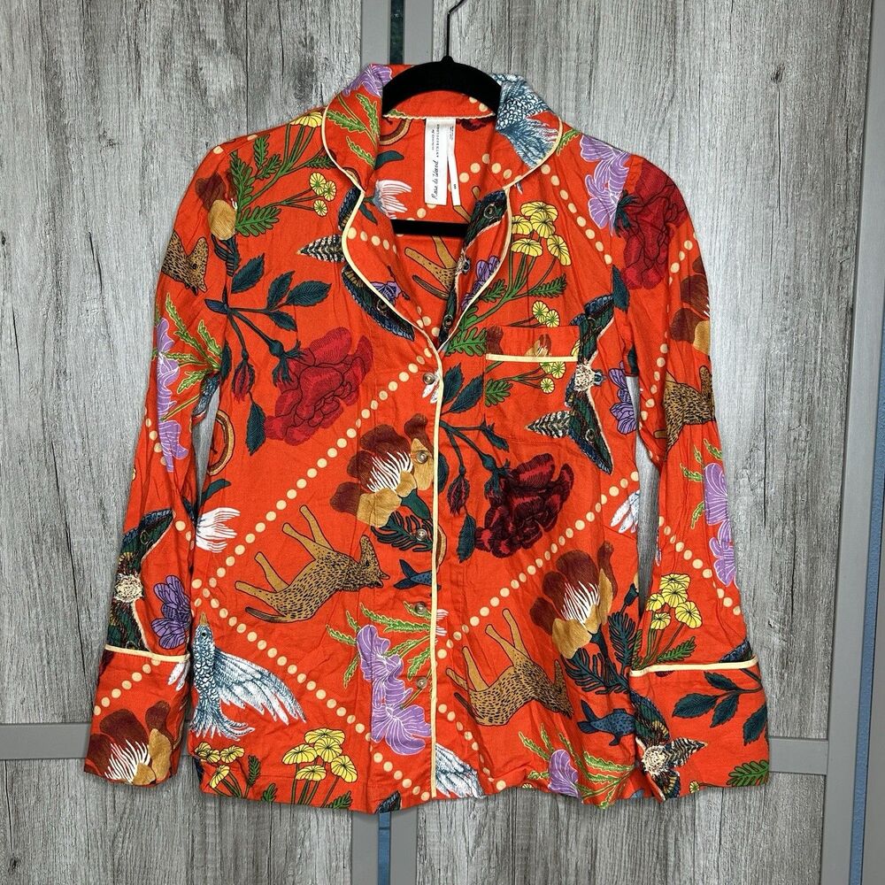 Anthropologie Pajama Shirt Top Womens XXS Flannel Button Down Collared